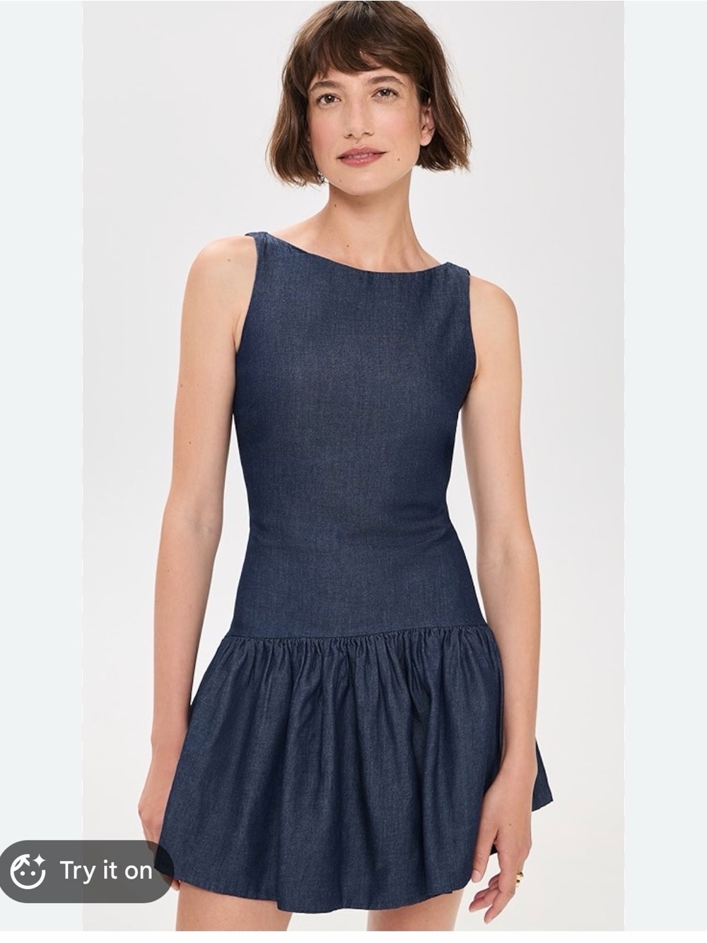 Peixoto Size S Sleeveless Navy Denim Fit-and-Flare Dress